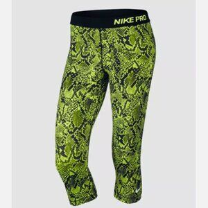 Nike Pro Vixen Capri Leggings Womens Size Medium Yellow Black Snakeskin Printed